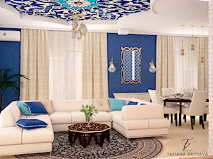 Proekt w stylu art deco - Duży biały niebieski salon z jadalnią, styl glamour - zdjęcie od Tz_interior