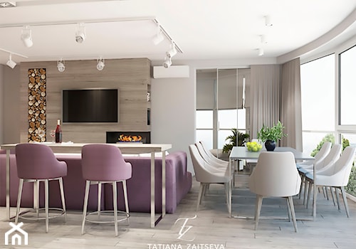 Designe projekt - nowoczesny styl - Duży szary salon z jadalnią, styl nowoczesny - zdjęcie od Tz_interior