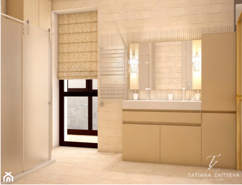 Proekt w stylu art deco - Średnia z lustrem z dwoma umywalkami łazienka z oknem, styl tradycyjny - zdjęcie od Tz_interior