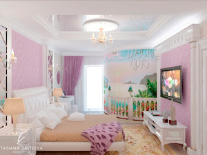 Projekt w stylu prowansalskim - Średnia beżowa różowa szara sypialnia, styl glamour - zdjęcie od Tz_interior
