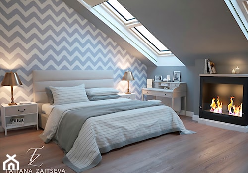 Designe wnętrza - Komfort - Duża szara sypialnia na poddaszu, styl nowoczesny - zdjęcie od Tz_interior