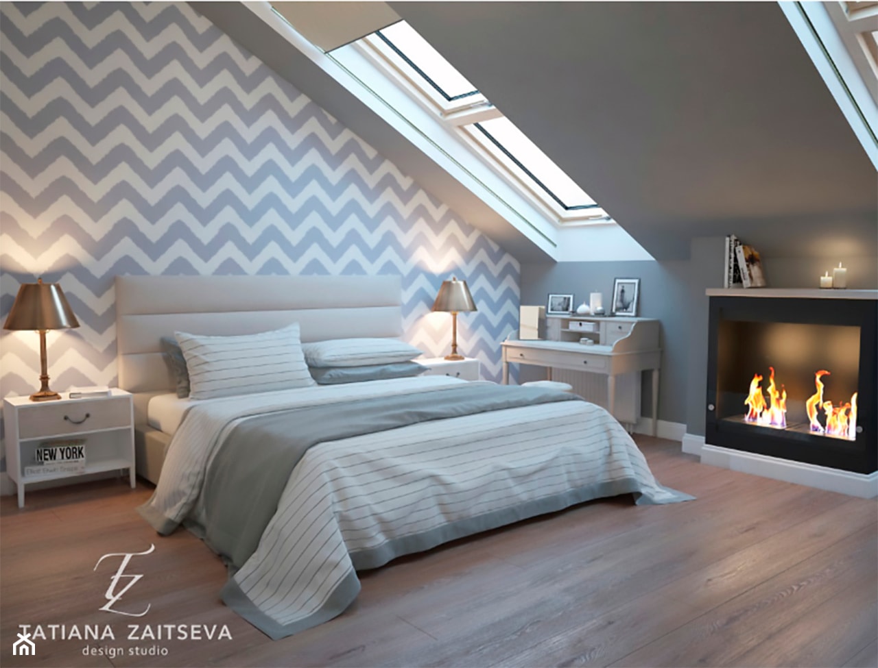 Designe wnętrza - Komfort - Duża szara sypialnia na poddaszu, styl nowoczesny - zdjęcie od Tz_interior - Homebook