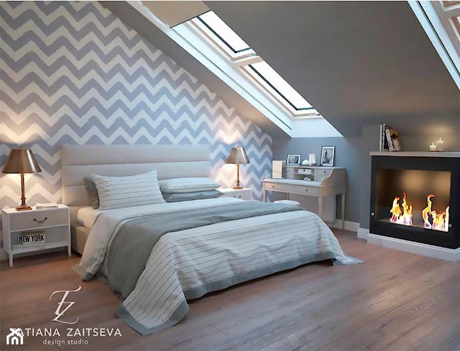 Designe wnętrza - Komfort - Duża szara sypialnia na poddaszu, styl nowoczesny - zdjęcie od Tz_interior