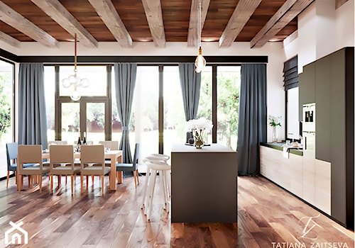 Designe domu - wnętrze w stylu EKO - Średnia otwarta z salonem biała z zabudowaną lodówką kuchnia dwurzędowa z wyspą lub półwyspem z oknem, styl glamour - zdjęcie od Tz_interior