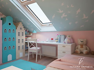 Designe wnętrza - Komfort - Mały różowy niebieski pokój dziecka dla dziecka dla nastolatka dla dziewczynki, styl nowoczesny - zdjęcie od Tz_interior