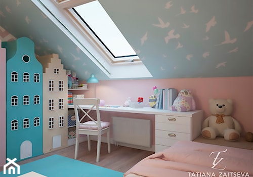 Designe wnętrza - Komfort - Mały różowy niebieski pokój dziecka dla dziecka dla nastolatka dla dziewczynki, styl nowoczesny - zdjęcie od Tz_interior