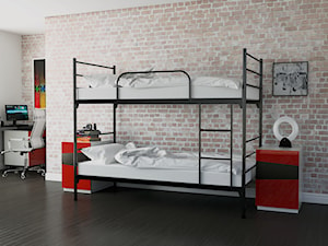 Średni szary pokój dziecka dla nastolatka dla chłopca dla dziewczynki dla rodzeństwa, styl minimalistyczny - zdjęcie od meblemwm