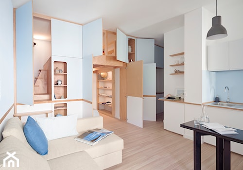 Małe mieszkanie z dwoma sypialniami - Salon, styl nowoczesny - zdjęcie od Homebook Design