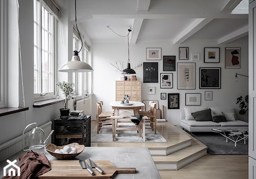Mieszkać po szwedzku - Średnia szara jadalnia w salonie, styl nowoczesny - zdjęcie od Homebook Design