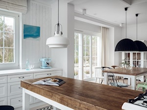 Dom w Trójmieście - Średnia otwarta z salonem z kamiennym blatem biała z lodówką wolnostojącą kuchnia jednorzędowa z oknem - zdjęcie od Homebook Design