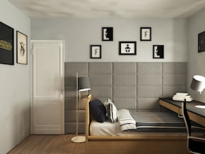 Pokój nastolatka w szarościach i drewnie - zdjęcie od Kwadrat Design Studio