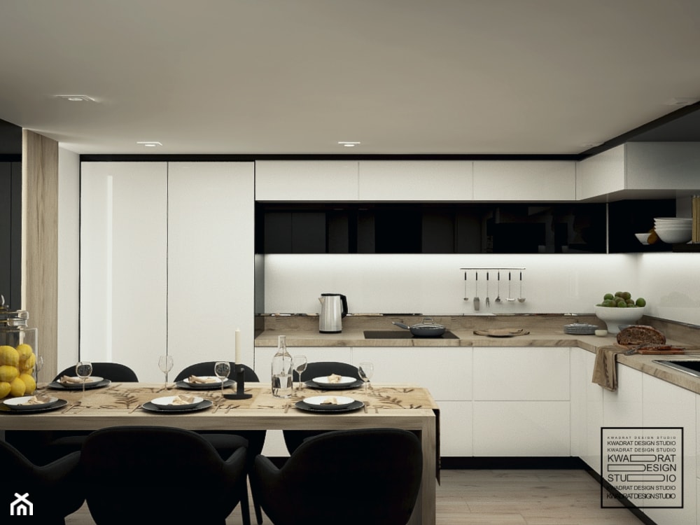 Kuchnia w bieli i czerni - zdjęcie od Kwadrat Design Studio - Homebook
