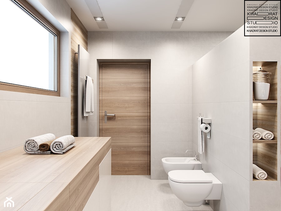 Biel i drewno w łazience - zdjęcie od Kwadrat Design Studio