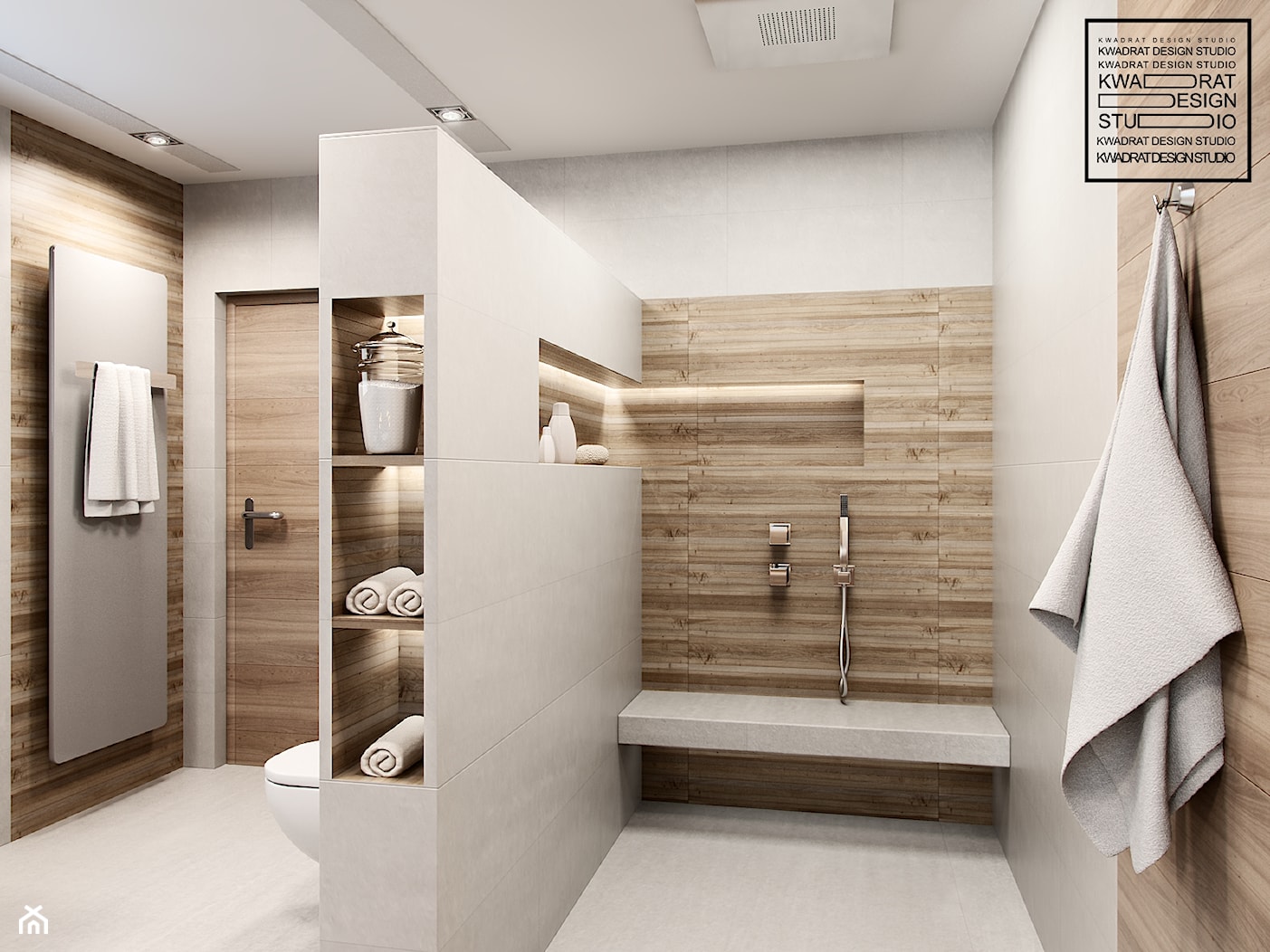 Biel i drewno w łazience - zdjęcie od Kwadrat Design Studio - Homebook