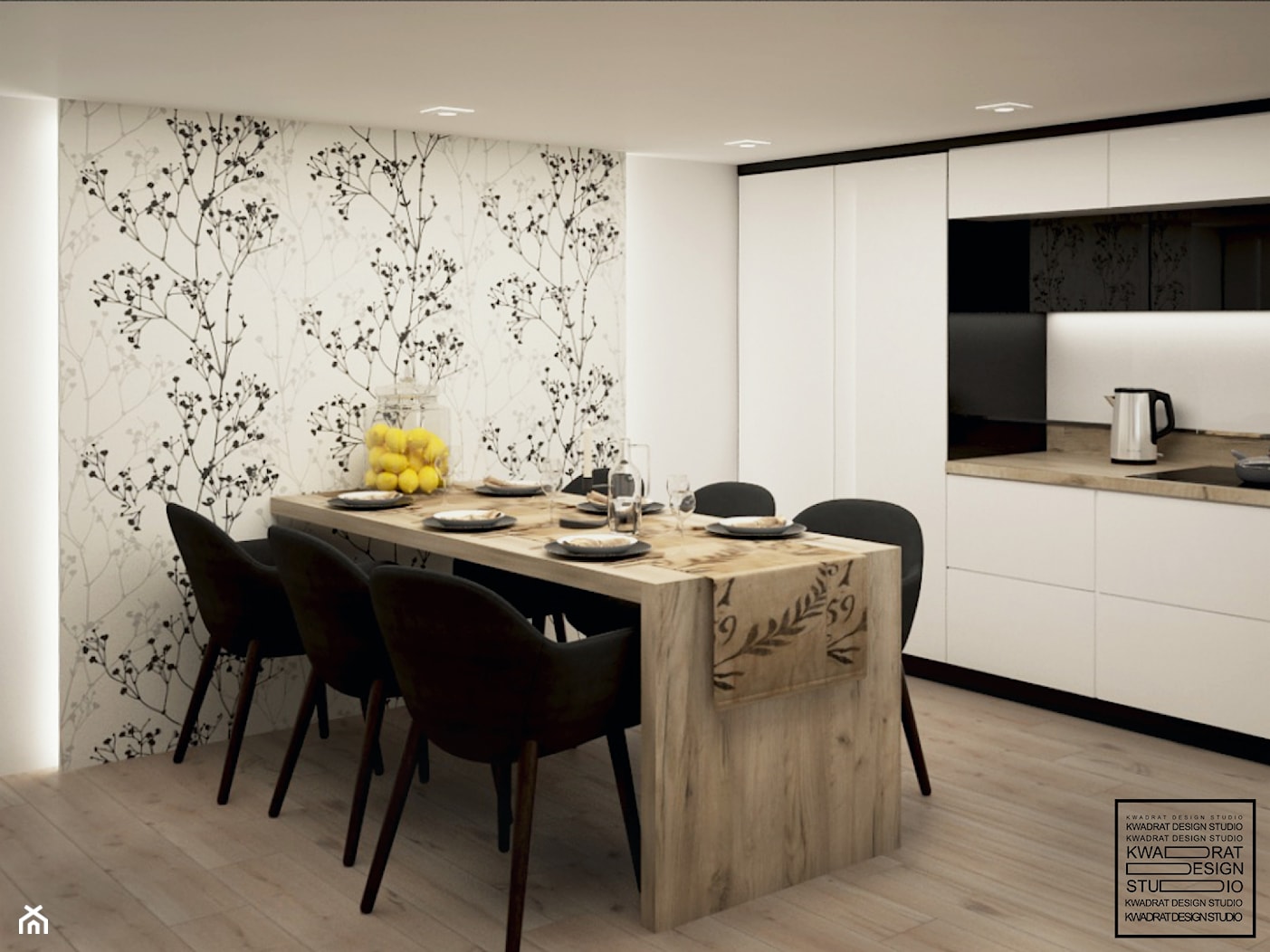Kuchnia w bieli i czerni - zdjęcie od Kwadrat Design Studio - Homebook
