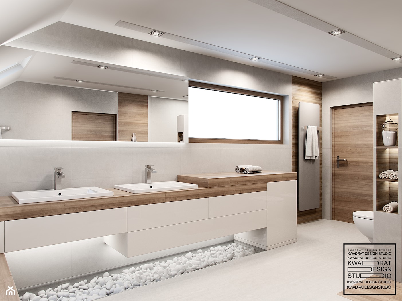 Biel i drewno w łazience - zdjęcie od Kwadrat Design Studio - Homebook