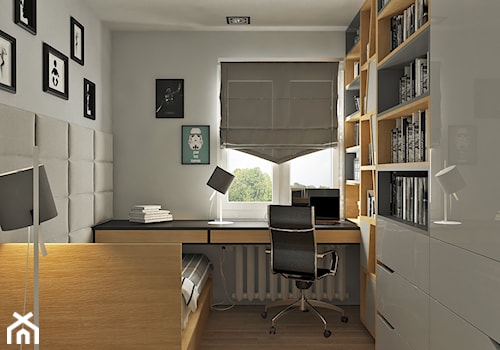 Pokój nastolatka w szarościach i drewnie - zdjęcie od Kwadrat Design Studio