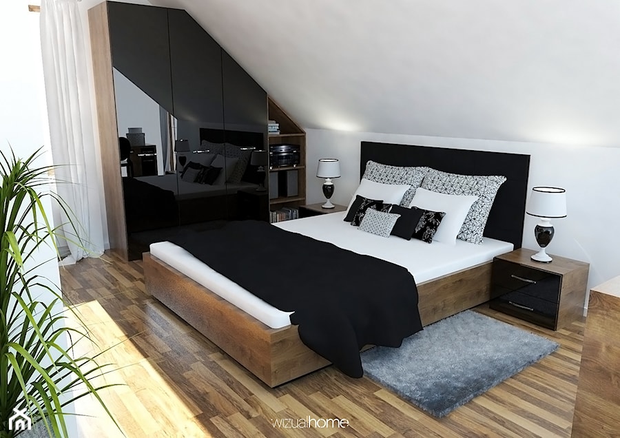 Projekt sypialni w czarnym połysku - zdjęcie od WIZUALHOME