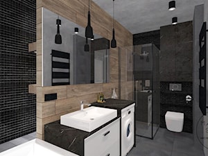 W MĘSKIM STYLU - Średnia bez okna z pralką / suszarką z lustrem z punktowym oświetleniem łazienka, styl minimalistyczny - zdjęcie od MANIANAstudio