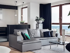 Sea Towers Nordic Apartment | REALIZACJA - Średni szary salon z kuchnią, styl nowoczesny - zdjęcie od GSG STUDIO | interiors & design