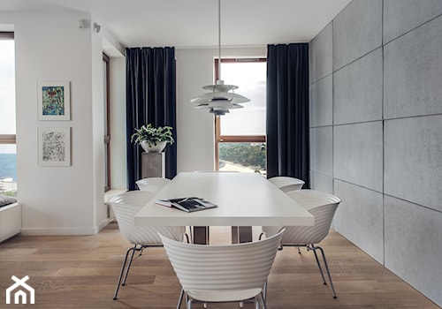 Sea Towers Nordic Apartment | REALIZACJA - Średnia beżowa szara jadalnia w salonie, styl nowoczesny - zdjęcie od GSG STUDIO | interiors & design