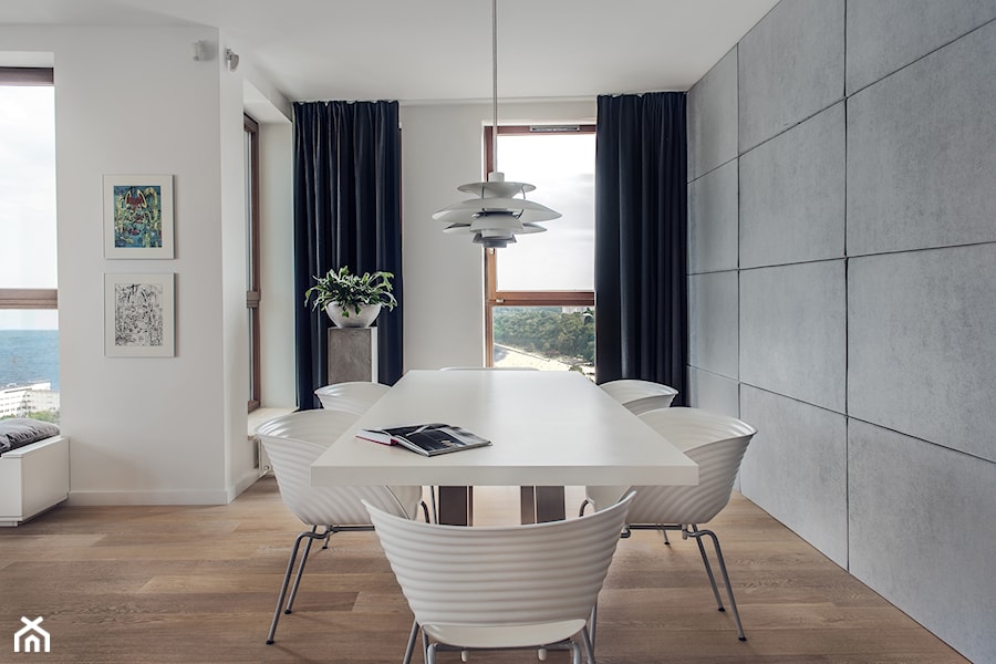 Sea Towers Nordic Apartment | REALIZACJA - Średnia beżowa szara jadalnia w salonie, styl nowoczesny - zdjęcie od GSG STUDIO | interiors & design