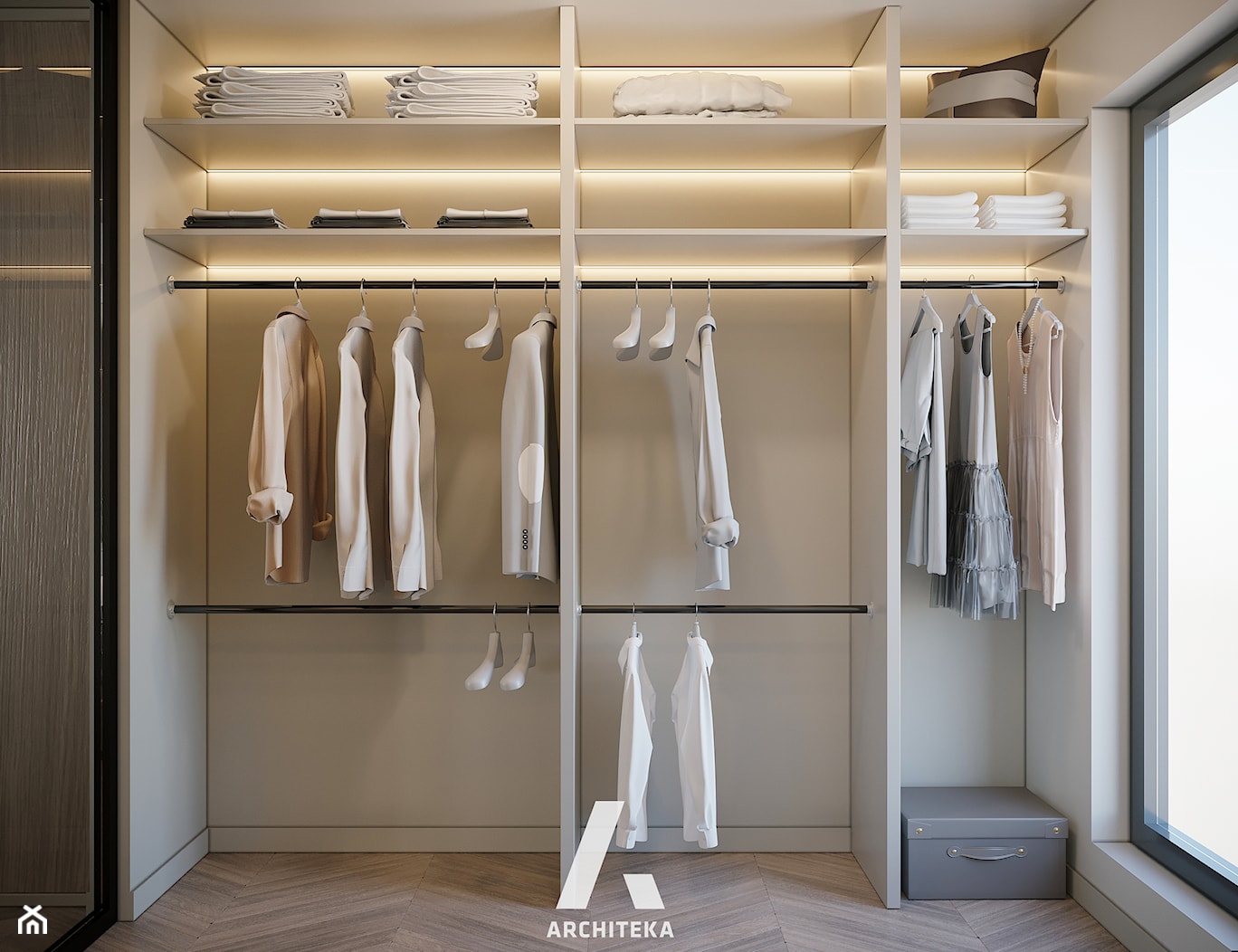 | PRZYDYMIONE WNĘTRZE | - Garderoba, styl minimalistyczny - zdjęcie od | ARCHITEKA | - Homebook
