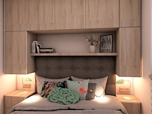 mała sypialnia z zabudową nad łóżkiem - zdjęcie od OroConcept Anna Orowiecka-Stanisławska
