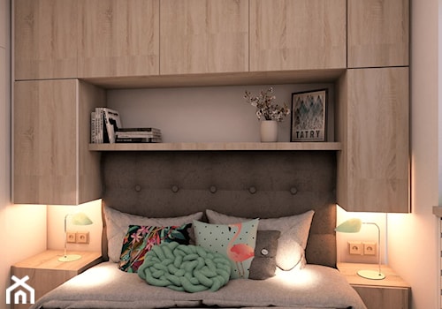 mała sypialnia z zabudową nad łóżkiem - zdjęcie od OroConcept Anna Orowiecka-Stanisławska