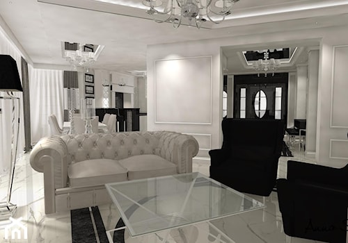 parter domu w stylu glamour - Średni biały szary salon z jadalnią, styl glamour - zdjęcie od conceptforhome