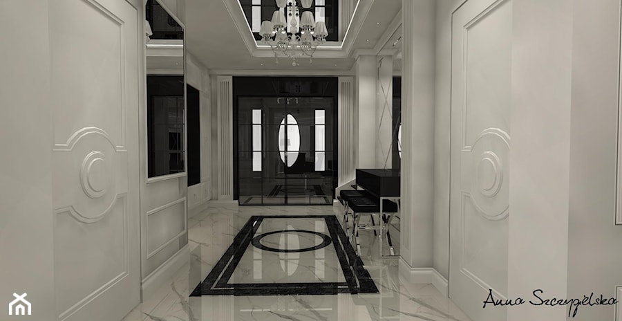 parter domu w stylu glamour - Średni biały z marmurem na podłodze hol / przedpokój, styl glamour - zdjęcie od conceptforhome