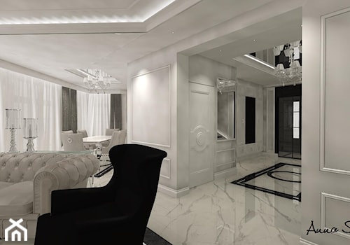 parter domu w stylu glamour - Biały salon z jadalnią, styl glamour - zdjęcie od conceptforhome