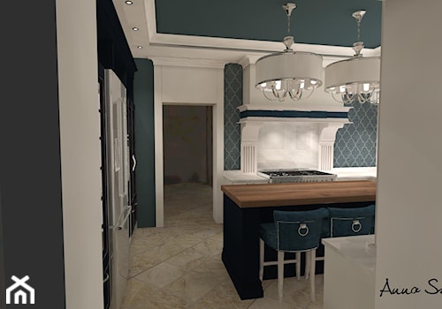 klasyka w kuchni - Średnia otwarta szara z zabudowaną lodówką kuchnia jednorzędowa, styl tradycyjny - zdjęcie od conceptforhome