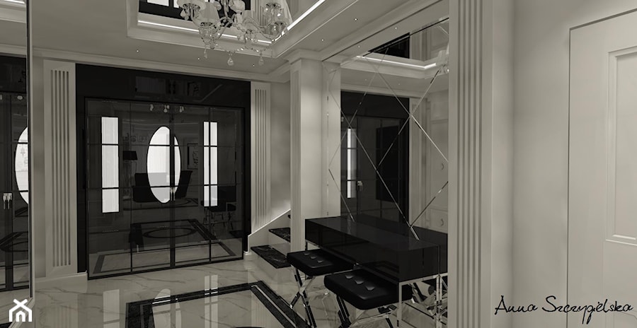 parter domu w stylu glamour - Duży biały czarny hol / przedpokój, styl glamour - zdjęcie od conceptforhome