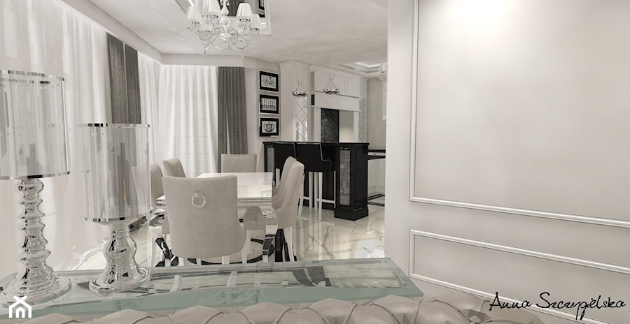 parter domu w stylu glamour - Średnia biała jadalnia w salonie, styl glamour - zdjęcie od conceptforhome
