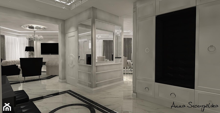 parter domu w stylu glamour - Średni biały szary z marmurem na podłodze hol / przedpokój, styl glamour - zdjęcie od conceptforhome