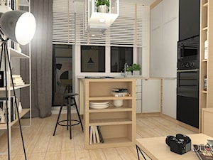 kolorowy salon z kuchnią i sypialnia - Kuchnia, styl skandynawski - zdjęcie od Decostory projekty wnętrz, konsultacje oraz szybkie metamorfozy