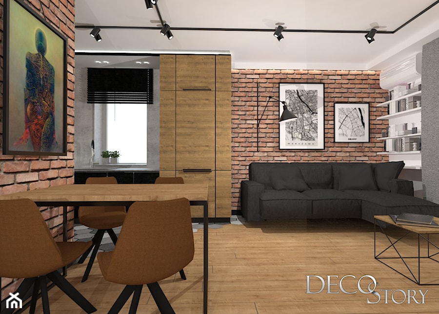 Męskie mieszkanie - Salon, styl industrialny - zdjęcie od Decostory projekty wnętrz, konsultacje oraz szybkie metamorfozy