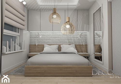 Sypialnia w bieli i dębie - zdjęcie od Decostory projekty wnętrz, konsultacje oraz szybkie metamorfozy