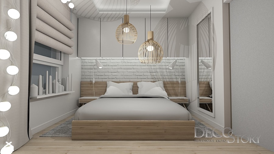 Sypialnia w bieli i dębie - zdjęcie od Decostory projekty wnętrz, konsultacje oraz szybkie metamorfozy