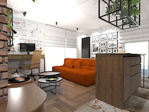 pomarańczowa kanapa w salonie - zdjęcie od Decostory projekty wnętrz, konsultacje oraz szybkie metamorfozy