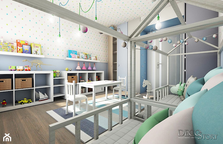 pokój dla bliżniakó na poddaszu - Pokój dziecka - zdjęcie od Decostory projekty wnętrz, konsultacje oraz szybkie metamorfozy
