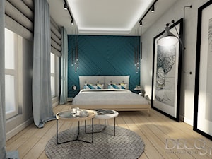kolorowy salon z kuchnią i sypialnia - Sypialnia, styl minimalistyczny - zdjęcie od Decostory projekty wnętrz, konsultacje oraz szybkie metamorfozy