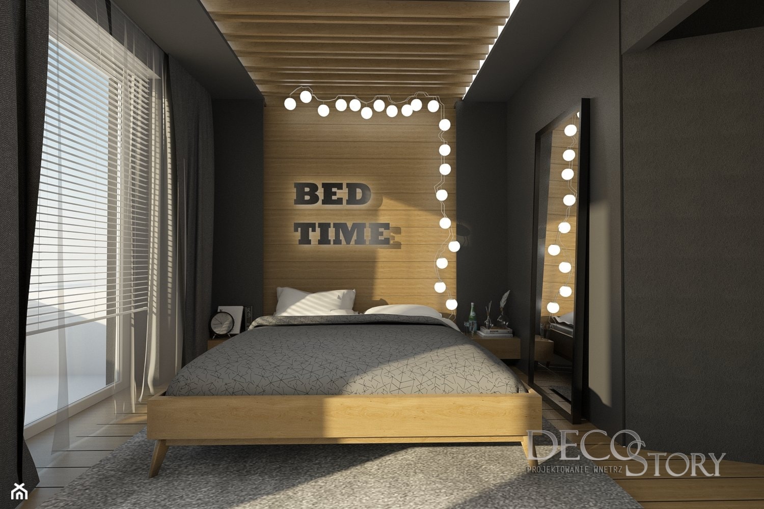 Sypialnia w dębie i graficie - zdjęcie od Decostory projekty wnętrz, konsultacje oraz szybkie metamorfozy - Homebook
