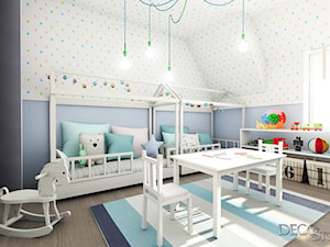pokój dla bliżniakó na poddaszu - Pokój dziecka, styl nowoczesny - zdjęcie od Decostory projekty wnętrz, konsultacje oraz szybkie metamorfozy