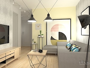 kolorowy salon z kuchnią i sypialnia - Salon, styl skandynawski - zdjęcie od Decostory projekty wnętrz, konsultacje oraz szybkie metamorfozy