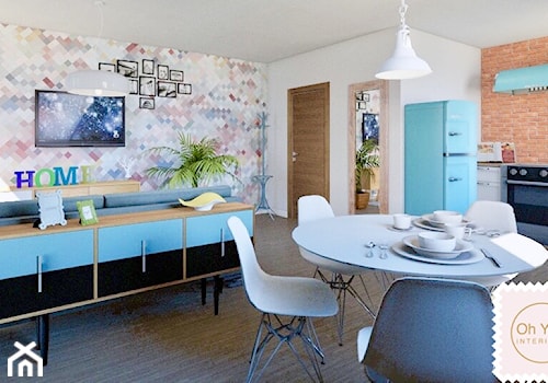 Apartament pokazowy - Średnia biała jadalnia w salonie w kuchni, styl nowoczesny - zdjęcie od Oh Yes! Interiors Barbara Habura