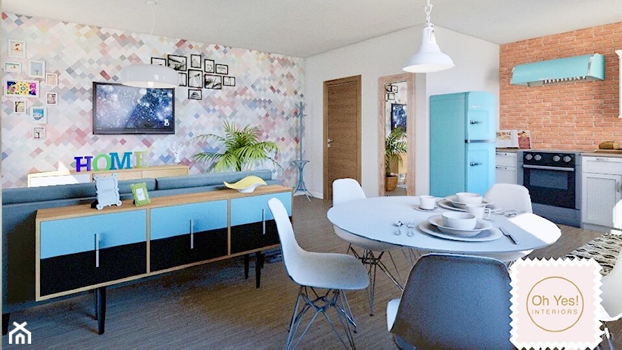 Apartament pokazowy - Średnia biała jadalnia w salonie w kuchni, styl nowoczesny - zdjęcie od Oh Yes! Interiors Barbara Habura