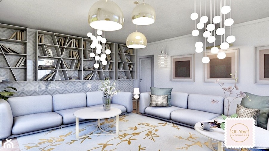 Salon - Duży biały salon z bibiloteczką, styl glamour - zdjęcie od Oh Yes! Interiors Barbara Habura