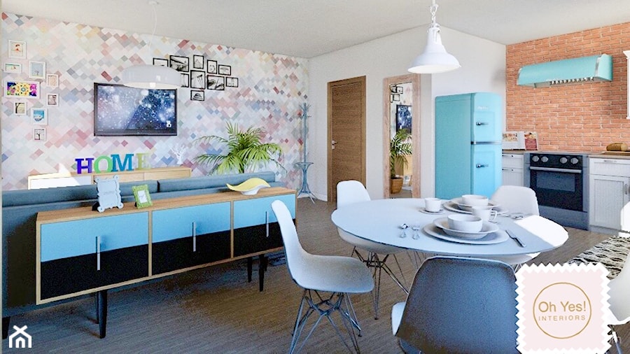 Apartament pokazowy - Mała beżowa jadalnia w salonie w kuchni - zdjęcie od Oh Yes! Interiors Barbara Habura